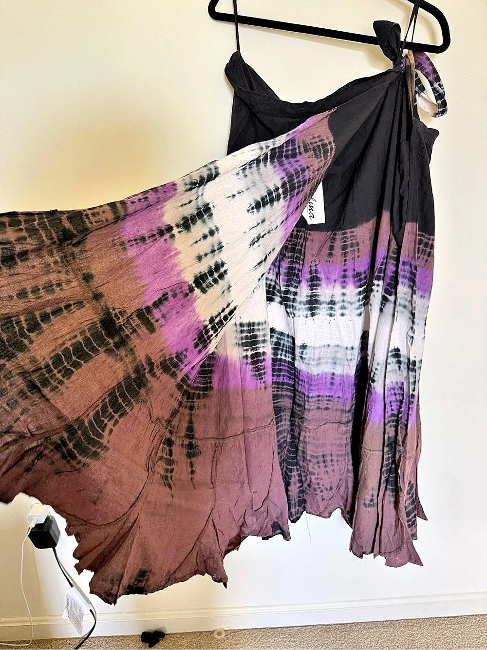 Belina Tie-Dye Maxi wrap skirt in Purple & Black NWT